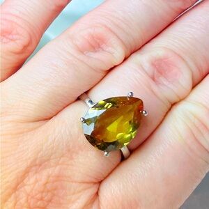 Silver Sultanite Stone Water Drop Ring